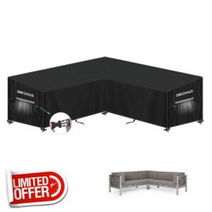 SIMPHAUS Patio Sofa Cover Garden V-Shape Furniture Covers Outdoor Covers for Garden Sofa Waterproof Cover Windproof Outdoor Corner Cover Anti-UV 420D Oxford Fabric 235x235x90x80/60cm