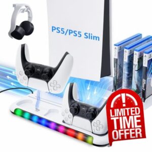 LYtech PS5 Slim Stand and Cooling Station with Controller Charging Station for Playstation 5