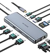 USB C Docking Station Dual Monitor, 12 IN 1 laptop Docking Station Triple Monitors, USB C Hub 3 M...