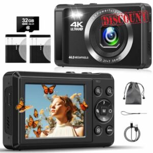 Digital camera 4K 44 MP Autofocus Compact Camera with 32G SD Card