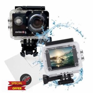 Clikoze Action Camera 1080FHD 30FPS Bundle with Swiss+Go Alpha Action Camera + Camera Cleaning Cloth | 20MP 120 degree A+ lens - 30M Underwater Camera for Sports or Vlog Camera with Accessories