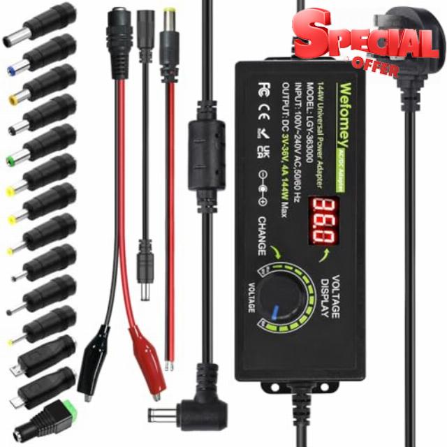Wefomey Universal Power Supply 3V~36V 4A 144W Adjustable Variable AC/DC Adapter Charger