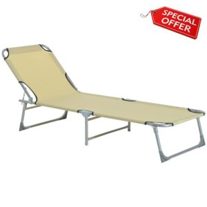Outsunny Reclining Sun Lounger Chair Folding Camping Bed with 4-Position Adjustable Backrest