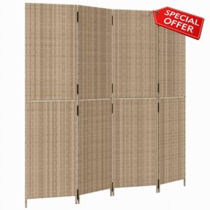 idaXL Beige Poly Rattan Room Divider - Flexible 4-Panel Design for Privacy in Bedroom