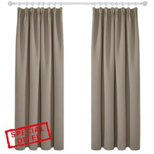 Deconovo Solid Thermal Insulated Curtains Tape Top Blackout Curtains for Bedroom 46 x 72 Taupe One Pai