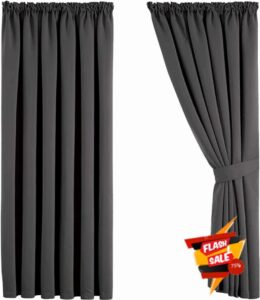 Aspire Homeware Blackout Curtains for Living Room – Grey Bedroom Pencil Pleat Curtains 66x90 inch Drop Thermal Insulated Super Soft Window Treatments Black Out Curtain + 2 Tiebacks