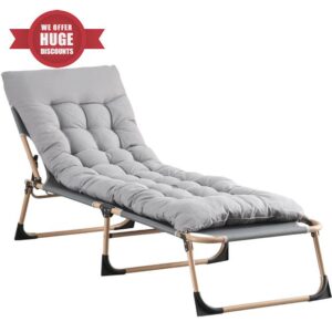 TRIOBLADE Heavy Duty Folding Garden Sun Lounger 22mm Steel Frame Support 264lbs 4-Position Adjustable Folding Chaise with Pillow Sun Bed with Cushion For Beach