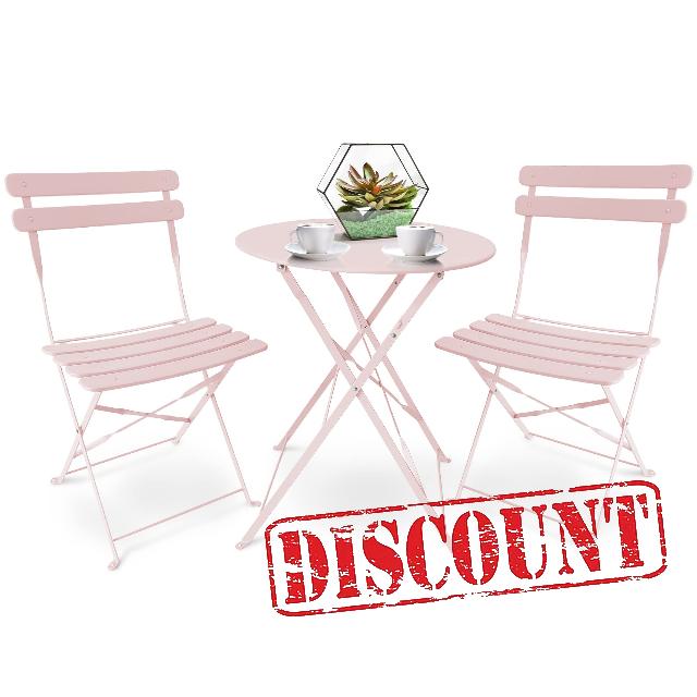 SUNMER Patio Bistro Set 3 Piece with Foldable Table and Chairs - Powder Coated Steel Frame
