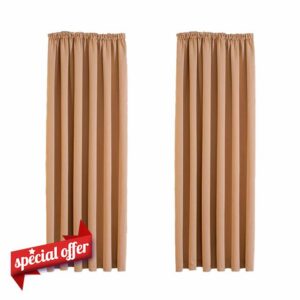 Aspire Homeware Blackout Curtains Pencil Pleat Beige Curtains for Bedroom - Super Soft Thermal Insulated Living Room Tape Top Thermal Curtain with Tie Backs 66x54 inch Drop Two Panels