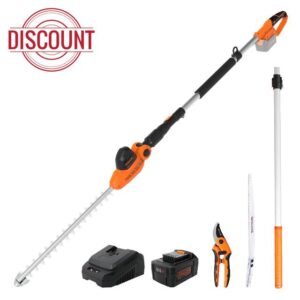 GARCARE Cordless Hedge Trimmer Long Reach 20V 4.0Ah Pole Hedge Trimmers Cordless with Battery Electric Branch Cutter Shrub Trimmer