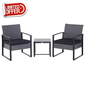 Outsunny 3 Pieces Outdoor Rattan Bistro Set
