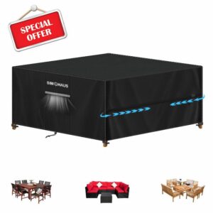 SIMPHAUS Patio Table Covers Waterproof Square Table Cover Outdoor Large Garden Furniture Covers for Winter Table Cover Outdoor Rain Cover Windproof Sandproof 420D Oxford Fabric 220x220x90cm