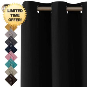 Thermal Insulated Blackout Ring Top Eyelet Curtains for Bedroom Windows 90 x 72 Inches Black 2 Panels (90”(228cm) wide x 72”(182cm) long