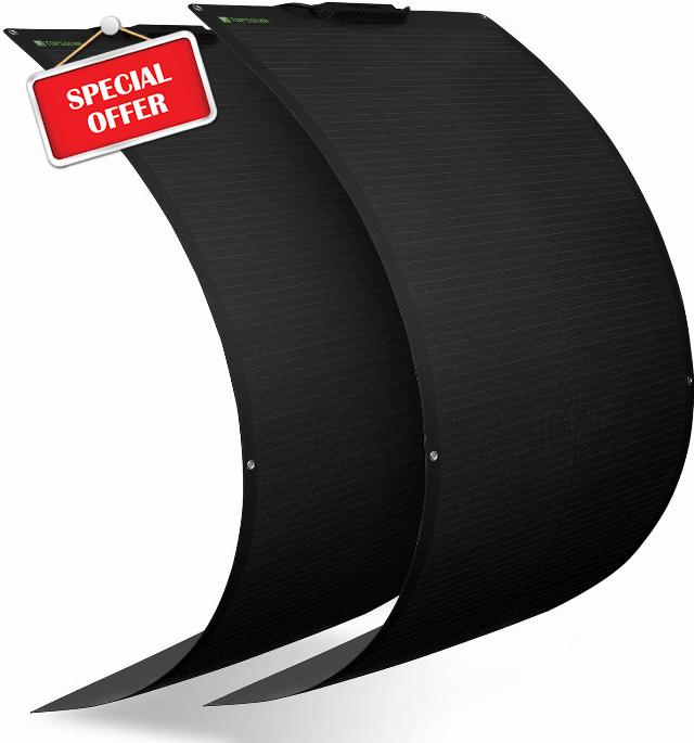 Topsolar Flexible Solar Panel 360W 24V/12V Monocrystalline Bendable - 2 * 180 Watt 12Volt Semi-Flexible Mono Solar Panels Charger Off-Grid for RV Boat Cabin Van Car Uneven Surfaces