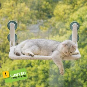 MEWOOFUN Cat Window Bed Hammock for Indoor Cats - 54x30cm Foldable Cat Window Perch w/Reversible Mat