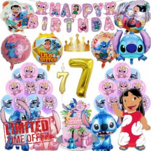 Stitch Birthday Decoration Lilo and Stitch Birthday Decoration Set Stitch Birthday Party Decoration Boys Girls Children's Birthday Stitch Balloons Cake Decoration Stitch Decoration Birthday (7 Years)