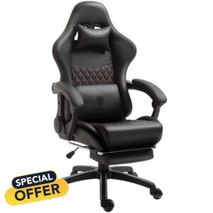Dowinx Gaming Chair Office Pc Chair With Massage Ergonomic Lumbar Support Vintage Style Pu Leather High Back Adjustable Chair With Footrest (Black) (LS-6689A)