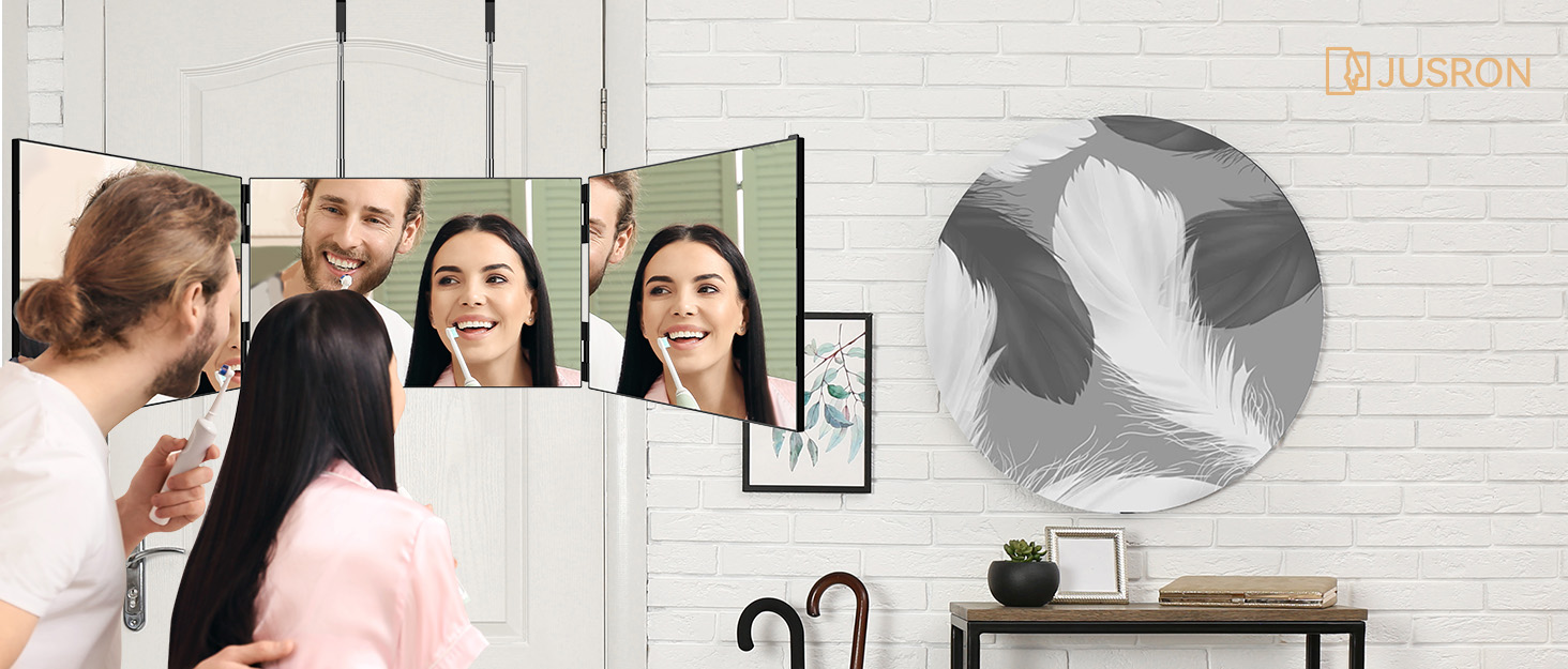 3 Way Mirror Lights 360 Mirror Self Hair Cut Rechargeable Trifold Barber Mirrors LED Makeup Mirror