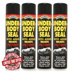 Hammerite 4× Black Underbody Seal Aerosol Spray Infused with Waxoyl 600ml Each for Superior Protectio