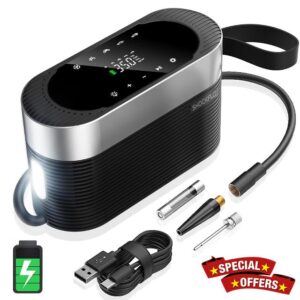ShockFlo Tyre inflator Portable Air Compressor 150 PSI Cordless Car Air Pump for Tire 7800mAh & DC 12V Rechargeable Electric Tyre inflator with Digital LED Bikes Motorcycle