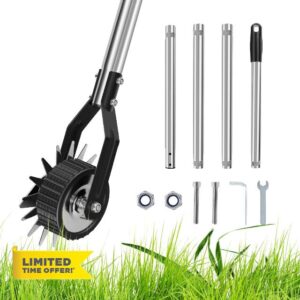 Wheel Rotary Edger Manual Lawn Edger with 3/4 Sections Stainless Steel Handle 39.37/53.14/67.32inch Adjustable Height Sidewalk Rotary Shear Rustproof Hand Rotary Lawn Edger for Garden Lawn Yq