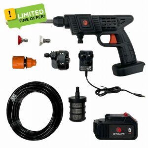 Jet Hawk – Portable Cordless High-Pressure Washer As Seen on High Street TV - Use Any Water Source – 6 in 1 - Inc Spray Nozzles
