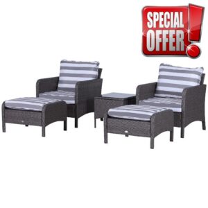 Outsunny 5 Pieces PE Rattan Garden Furniture Set with 10cm Thick Padded Cushions