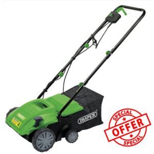 Draper 1500W Electric 2-in-1 Lawn Aerator/ Scarifier 230V | 30L Grass Collection Bag |Gardening Lawn Roller | 320mm Working Width|16 Robust Blades | 97921