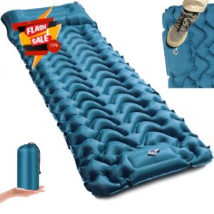 COVACURE Camping Mat - 3.9" Thick Inflatable Sleeping Mat with Built-in Foot Pump