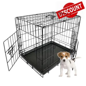 FoxHunter Pet Dog Puppy Cat Training Cage Crate Carrier Metal Folding With Door and Tray Black New (24 inch)