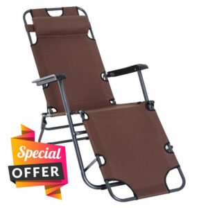 Outsunny 2 in 1 Sun Lounger Folding Reclining Chair Garden Outdoor Camping Adjustable Back with Pillow