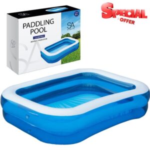 SA Products 2.6M Paddling Pool | Inflatable Swimming Pool with Self-Adhesive Repair Patch | Rectangular Paddling Pool for Kids | Inflatable Pool