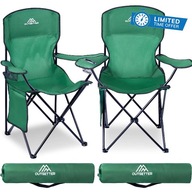 Vivo Technologies Set of 2 Camping Chair Lightweight Folding Portable Camping Chair with Cup Holder and Side Pocket 120kg Capacity for Outdoor