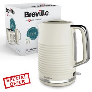 Breville Zen Cream Electric Kettle | 1.7L | 3kW Fast Boil | Cream & Silver Chrome [VKT251]