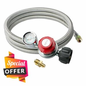 Ctwezoikmt 5FT 0-30 PSI Adjustable High Pressure Propane Regulator with Gauge Gas Flow Indicator with 3/8 Flare X 1/8 MNPT Fits Easy Install Easy to Use