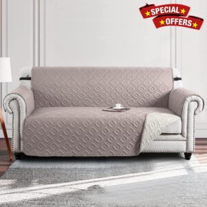 Moonlight Bedding Sofa Cover 3 Seater Non Slip 100% Water Resistant Sofa Slipcovers Beige - Cream Reversible Quilted Sofa Protectors from Pets/Dogs
