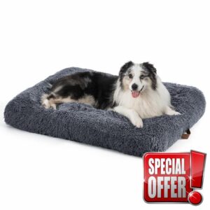Bedsure Dog Crate Bed Large - Fluffy Dog Crate Mattress Washable with Anti Slip Bottom