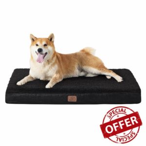 Bedsure Large Dog Bed Washable - Orthopedic Dog Pillow and Mattress Mat for Dog Crate with Removable Plush Sherpa Cover