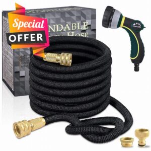 TheFitLife Expandable Garden Hose Pipe - Triple Core Latex and Solid Metal Fittings 8 Pattern Spray Nozzle EU Standard Expanding Kink Free Easy Storage Flexible Water Hose (75 FT