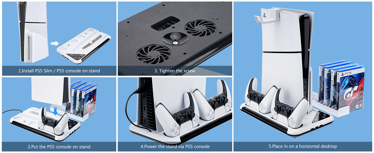 PS5 Slim Stand Cooling Station with Controller Charging Station for Playstation 5 PS5 Accessories