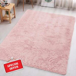 Aspire Homeware Rugs Living Room - Pink Area Rugs for Bedroom 80x300cm Anti Slip - Modern Super Soft Thick Pile Fluffy Shaggy Rug Non Shedding