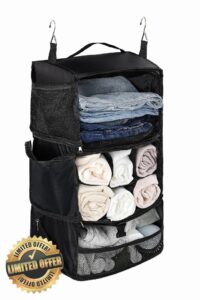 ELEZAY Hanging Packing Cubes Portable Closet 3-Shelf Travel Collapsible Compression Garment Organiser for Carry-on Luggage Suitcase Space Saver Bag X-Large_No Side Pockets