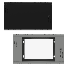 Available in two colours, grey and black -Rack cabinet 19 inch 6u 450mm with glass door