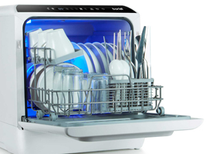 Mini portable dishwasher, tabletop, small, 2-4 place, 5 wash functions, clean plates,