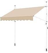 Yaheetech 3 x 2.5m Retractable Manual Awning, Garden Outdoor Canopy Awning Sun Shade Shelter with...