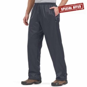 mosingle Men's Waterproof Trousers Lightweight Breathable Rain Overtrousers Windproof with Zip Pockets