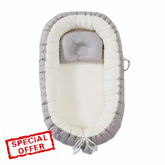 Baby Nest Baby Lounger Safe Cotton Breathable Baby Sleep Lounger with Pillow Detachable Newborn Bed Portable Newborn Lounger Zipper for 0-24 Months Baby 19.7x33.5 in Gray Yellow