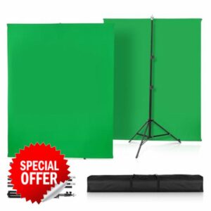 [Upgraded] Green Screen with Stand，Heorryn 2x1.5M Greenscreen Chromakey Background with Photography Support Stand Kit for Photoshoot Stream Gaming Photo Video Recording