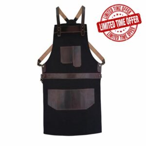 Leathershire Top Grain Leather Black Canvas Crossbody Apron Butcher Apron - Cook Apron - BBQ Apron - Cooking Apron - DIY Apron - Woodwork Apron Gift for Him Gift for He