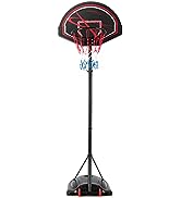 COSTWAY Basketball Backboard Hoop Set, Adjustable Basketball Hoop Net System with Wheels, Indoor ...